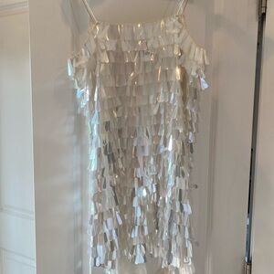 White Sequin Fringe Dress